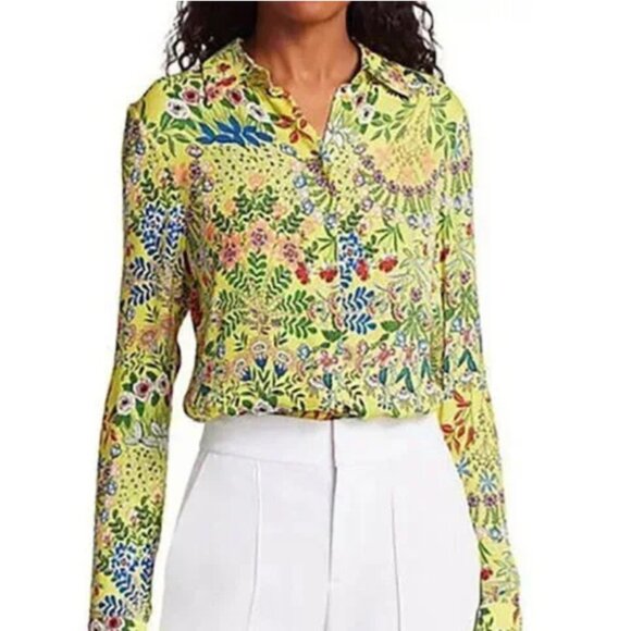 Alice + Olivia Willa Wildflower Daffodil Print Shirt Blouse Floral Yellow - Picture 1 of 4